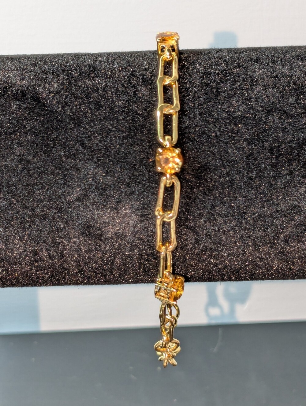 18K Gold Over SS 2.70 CTW Yellow Citrine Paper Clip Chain Bracelet